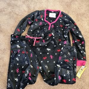 Muk Luks Black and Pink Pajama Set